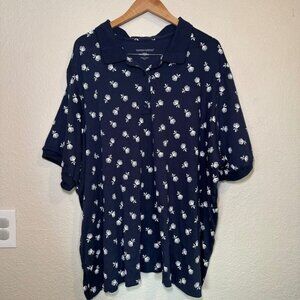 Woman Within Womens 4X Polo Plus Size Navy Blue Floral Collared Thick Comfort